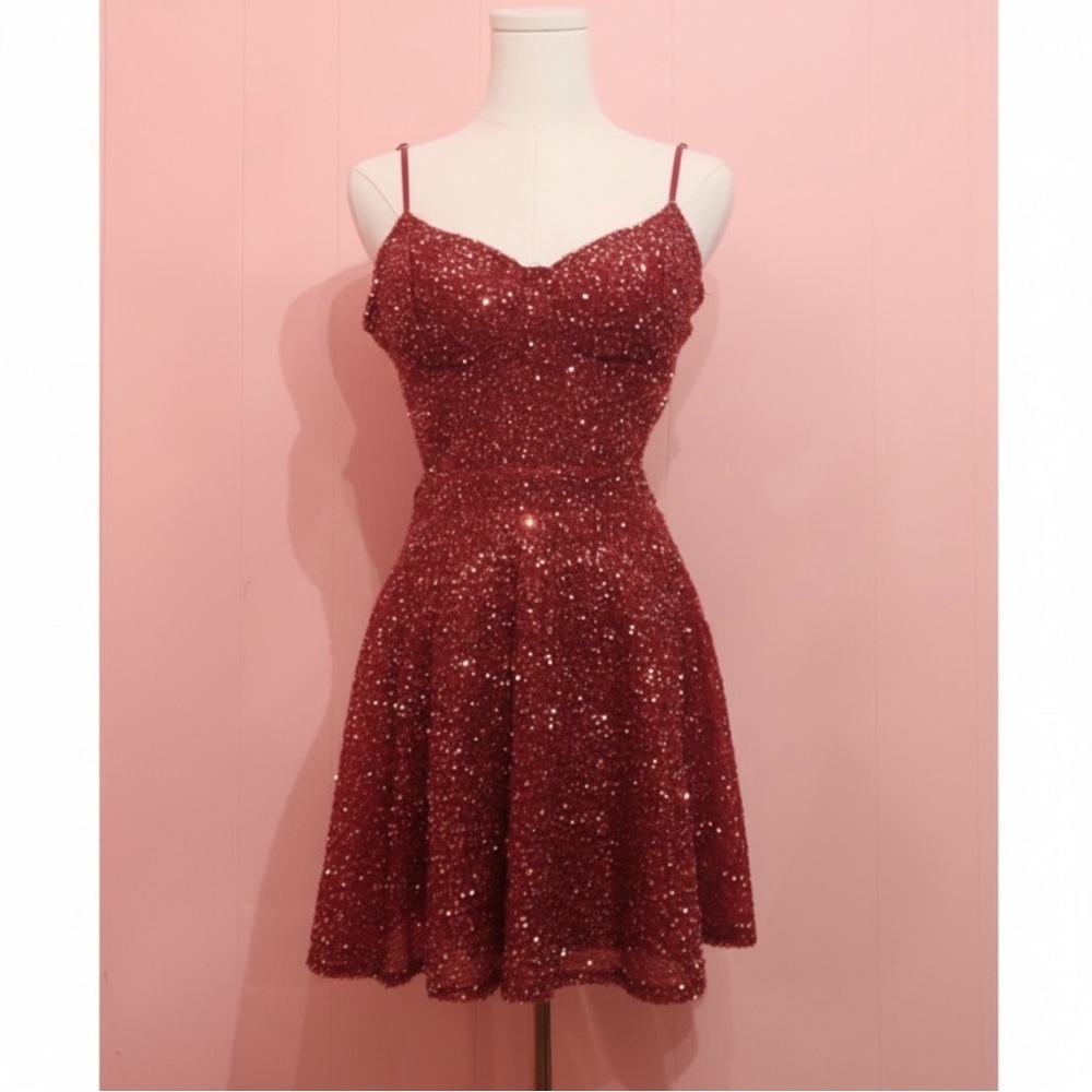 Privy Red Sequin Fit & Flare Dress